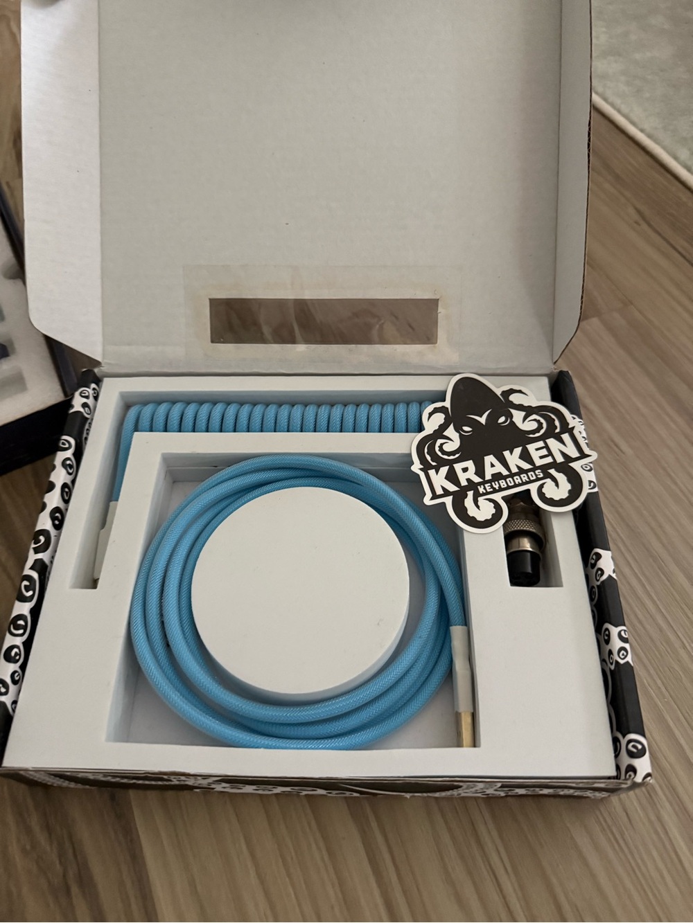 Kraken Keyboards coiled cable in sky blue